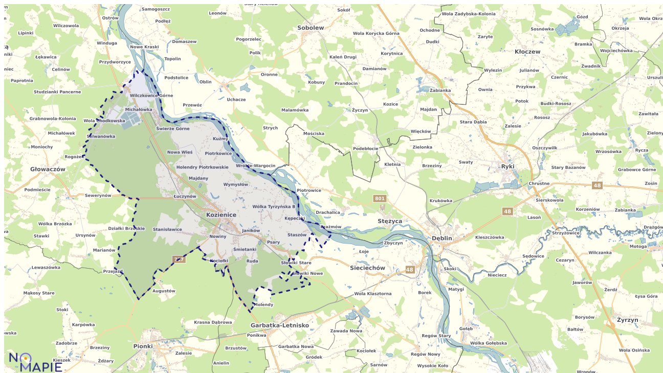 Mapa obszarów ochrony przyrody Kozienic