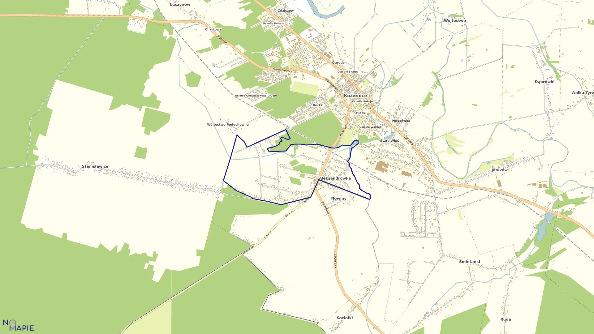 Mapa obrębu Aleksandrówka w gminie Kozienice