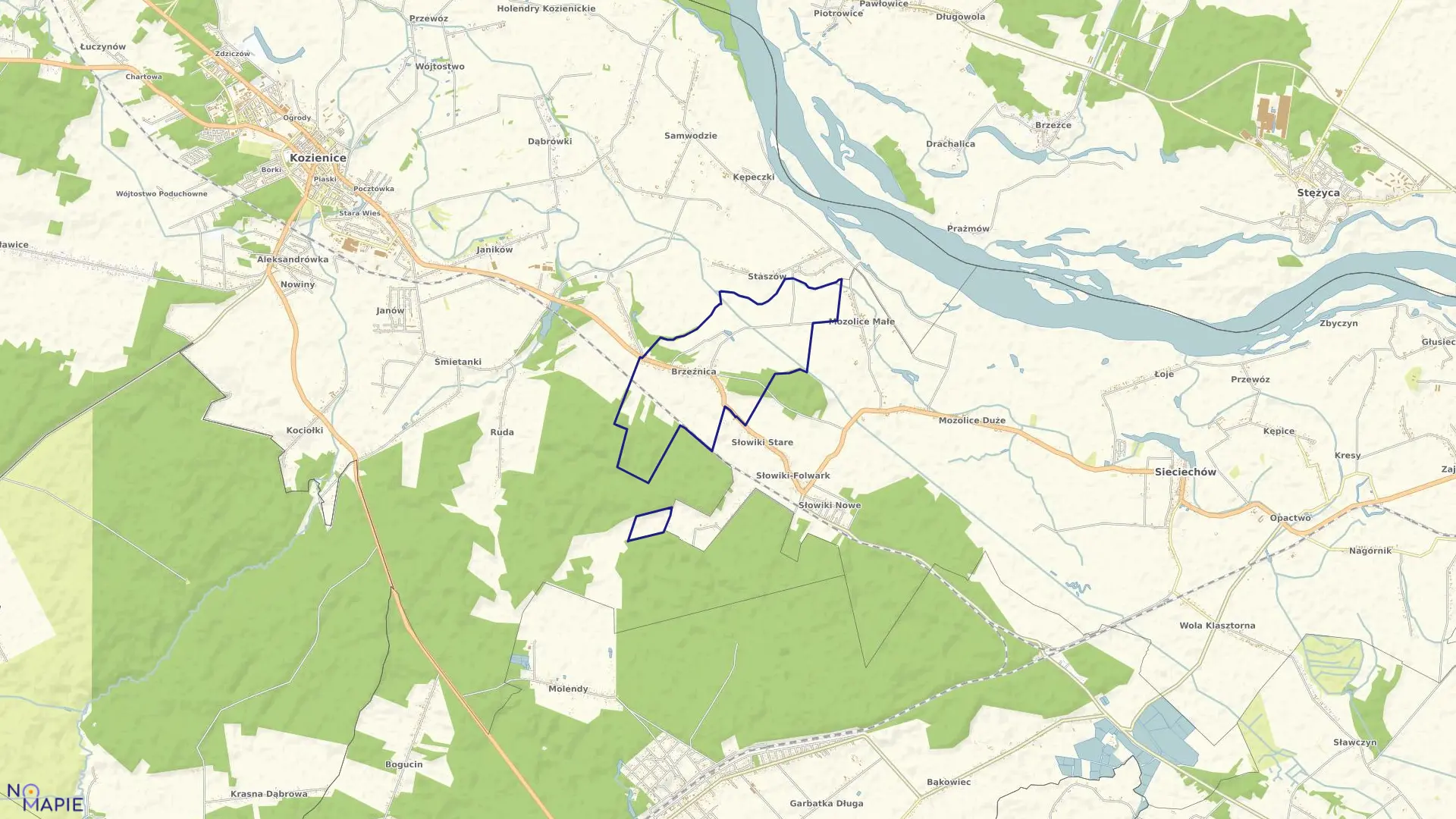 Mapa obrębu Brzeźnica w gminie Kozienice
