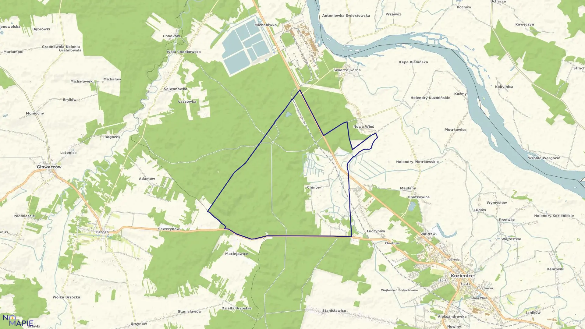 Mapa obrębu Chinów w gminie Kozienice