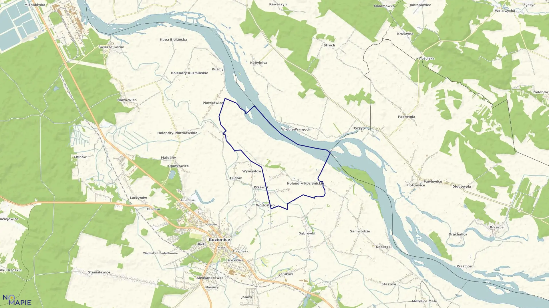Mapa obrębu Holendry w gminie Kozienice