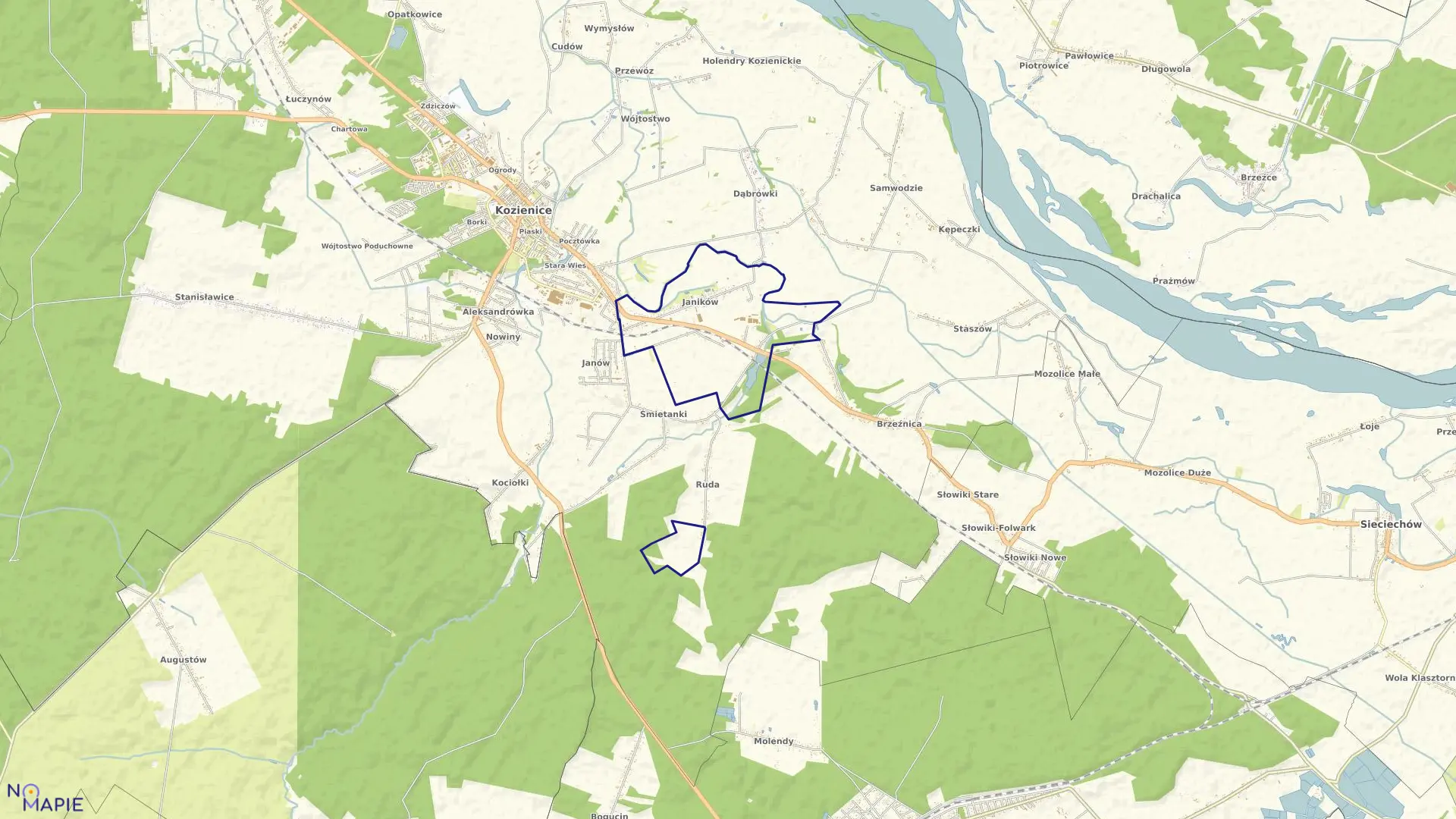 Mapa obrębu Janików w gminie Kozienice