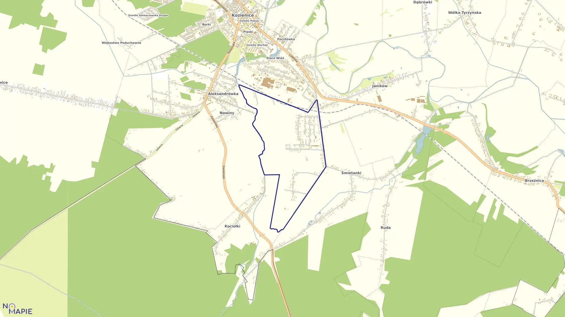Mapa obrębu Janów w gminie Kozienice