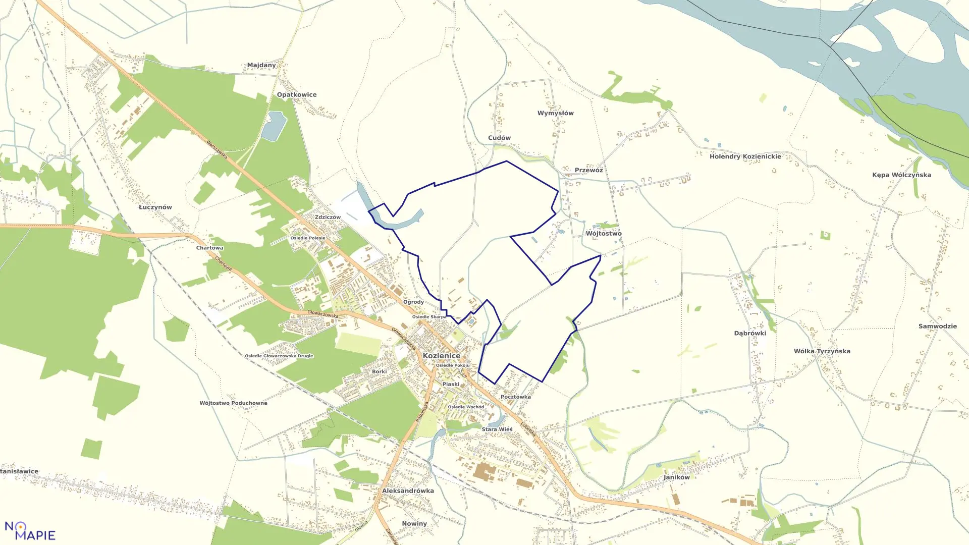 Mapa obrębu Kozienice PSK w gminie Kozienice