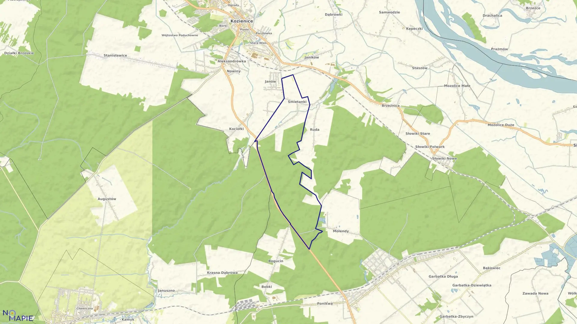 Mapa obrębu Śmietanki w gminie Kozienice