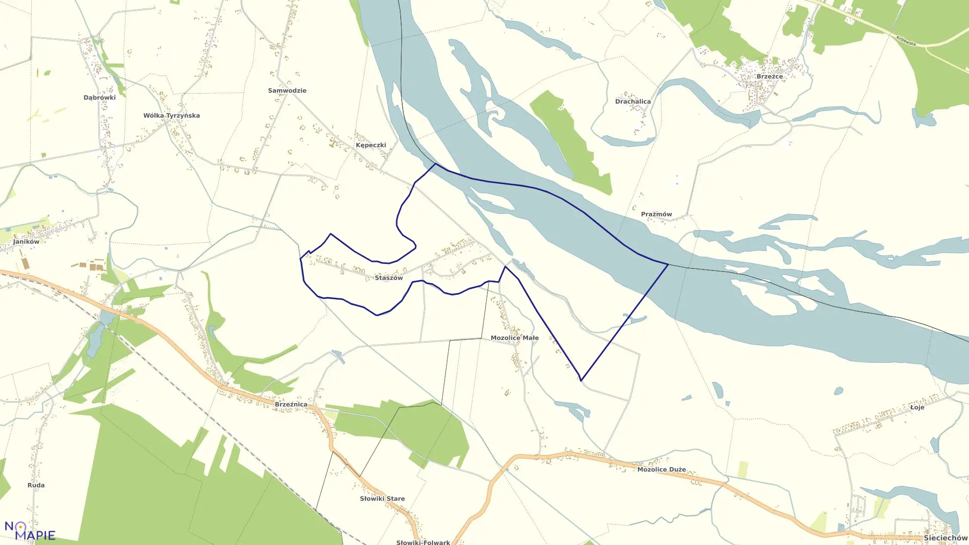 Mapa obrębu Staszów w gminie Kozienice